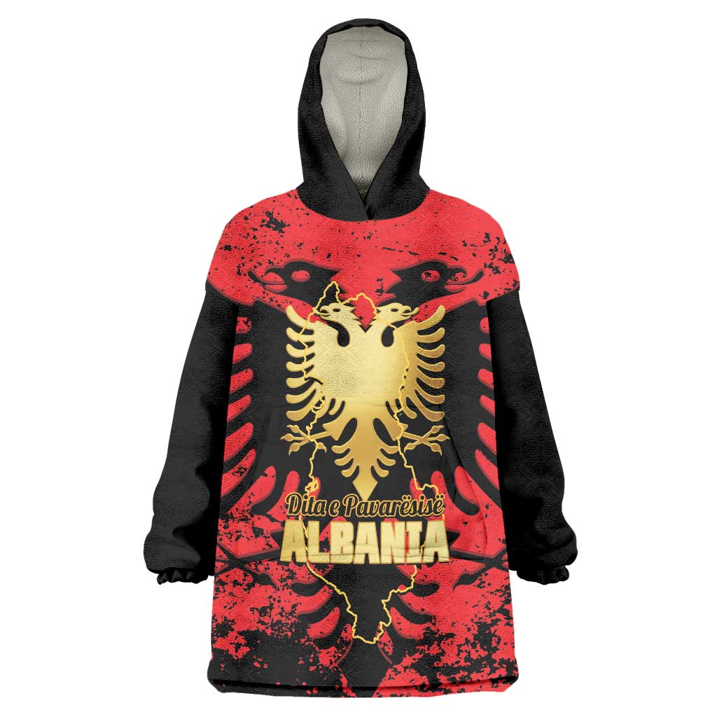 Albania Independence Day Wearable Blanket Hoodie Dita e Pavaresise Map Grunge Style - Wonder Print Shop