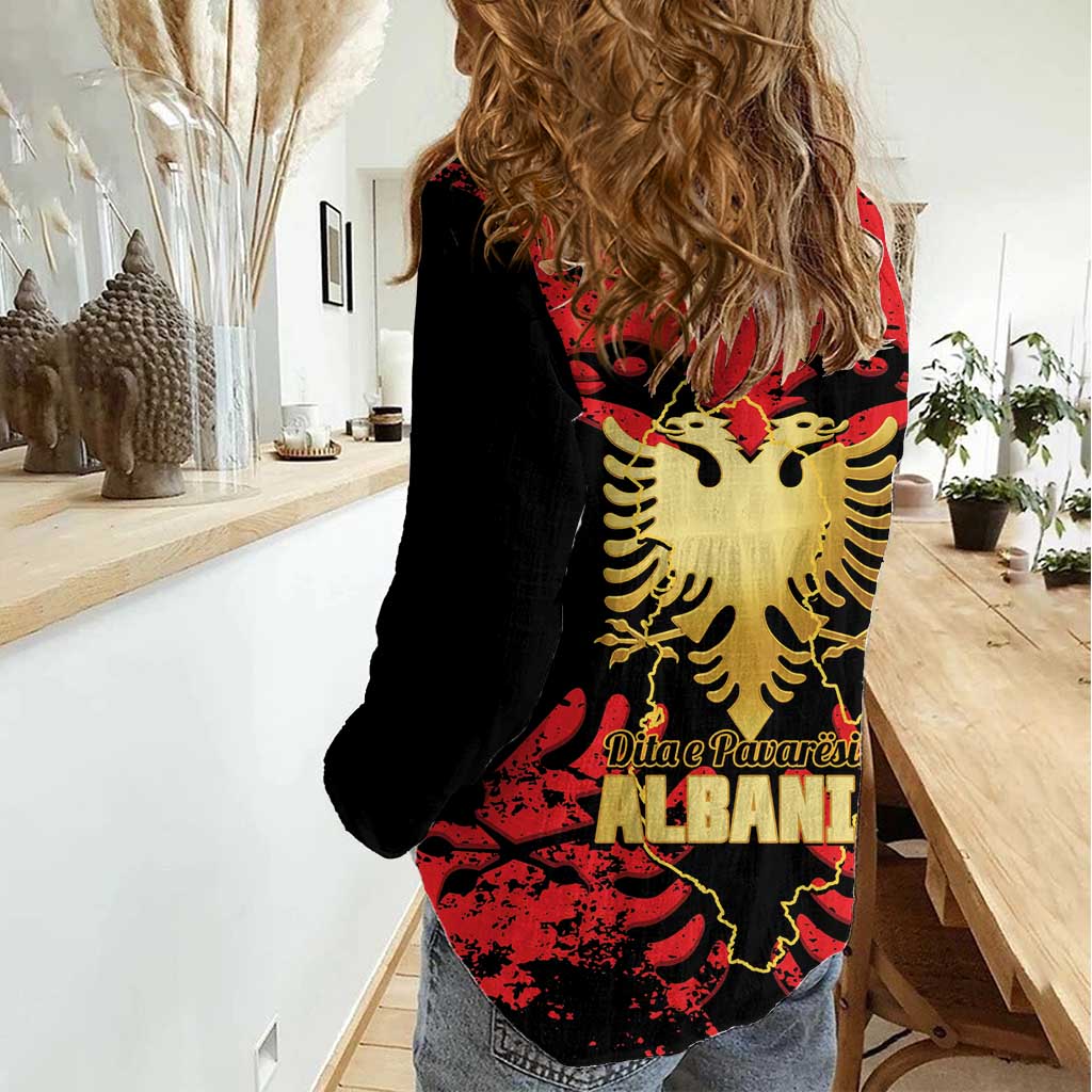 Albania Independence Day Women Casual Shirt Dita e Pavaresise Map Grunge Style - Wonder Print Shop
