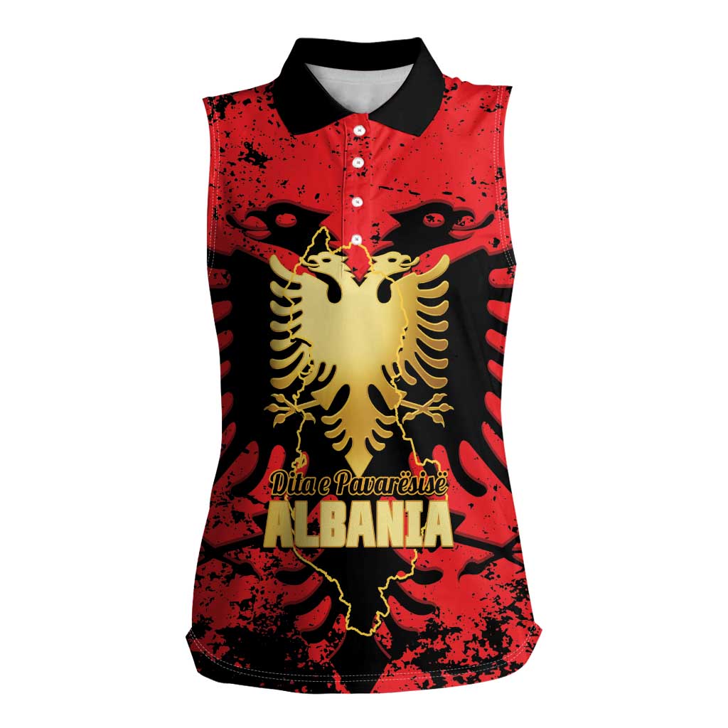 Albania Independence Day Women Sleeveless Polo Shirt Dita e Pavaresise Map Grunge Style - Wonder Print Shop
