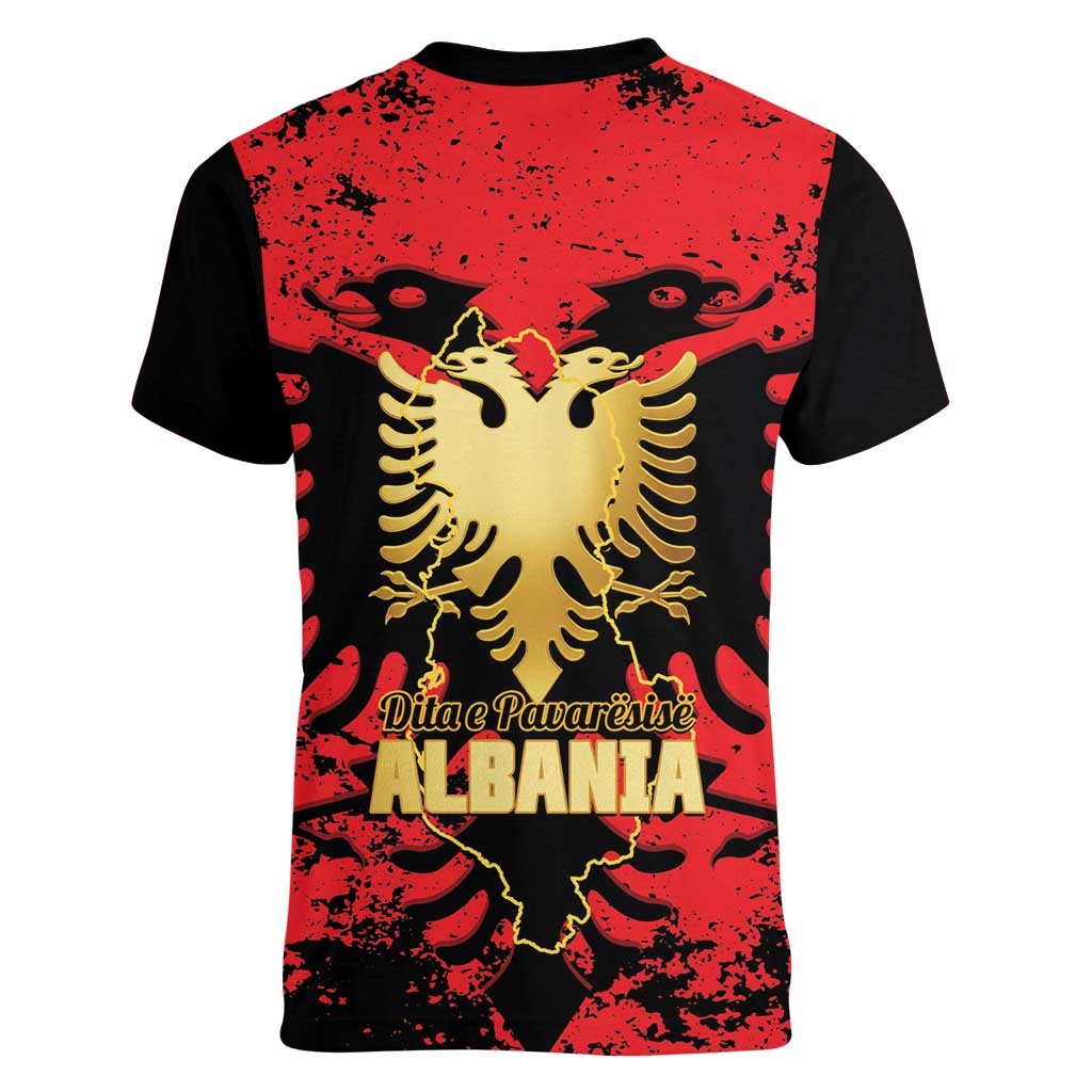 Albania Independence Day Women V-Neck T-Shirt Dita e Pavaresise Map Grunge Style - Wonder Print Shop