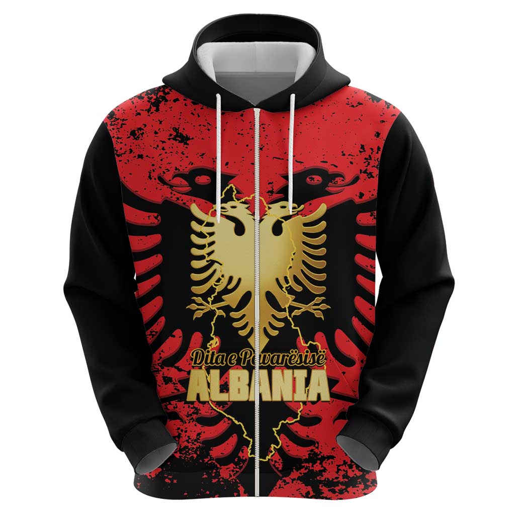 Albania Independence Day Zip Hoodie Dita e Pavaresise Map Grunge Style - Wonder Print Shop