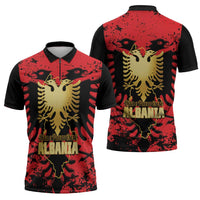 Albania Independence Day Zipper Polo Shirt Dita e Pavaresise Map Grunge Style - Wonder Print Shop