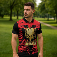 Albania Independence Day Zipper Polo Shirt Dita e Pavaresise Map Grunge Style - Wonder Print Shop