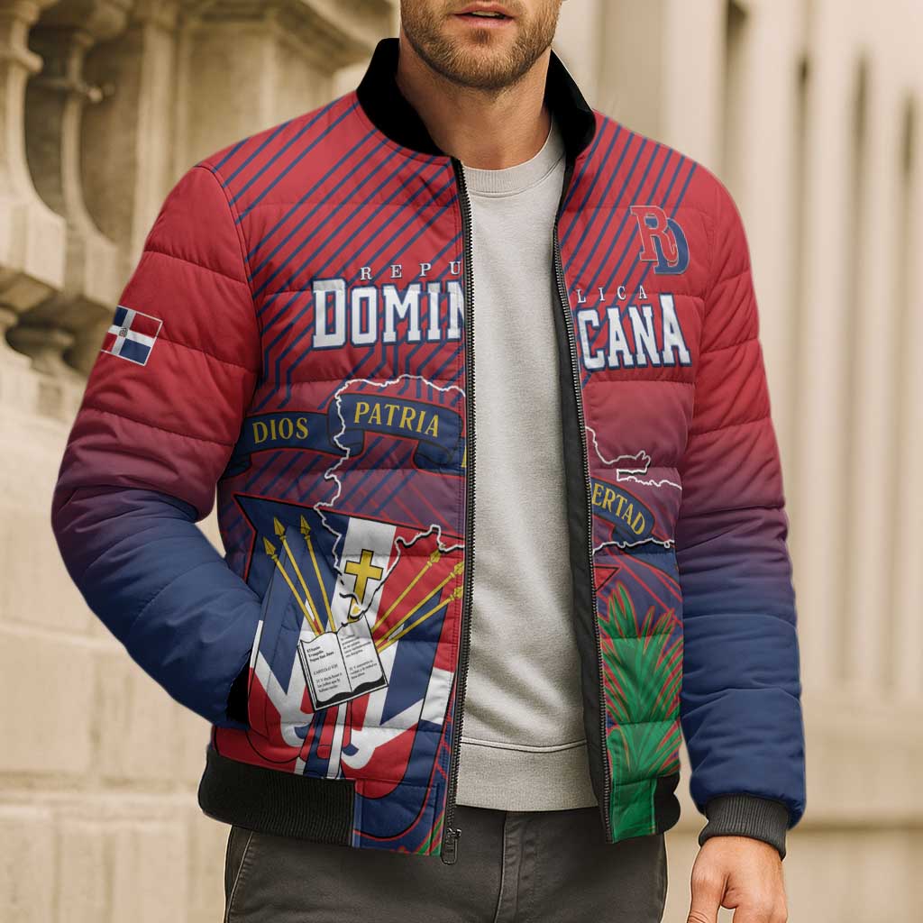 Dominican Republic 2026 Baseball Custom Bomber Puffer Jacket Coat Of Arms Gradient Style - Wonder Print Shop