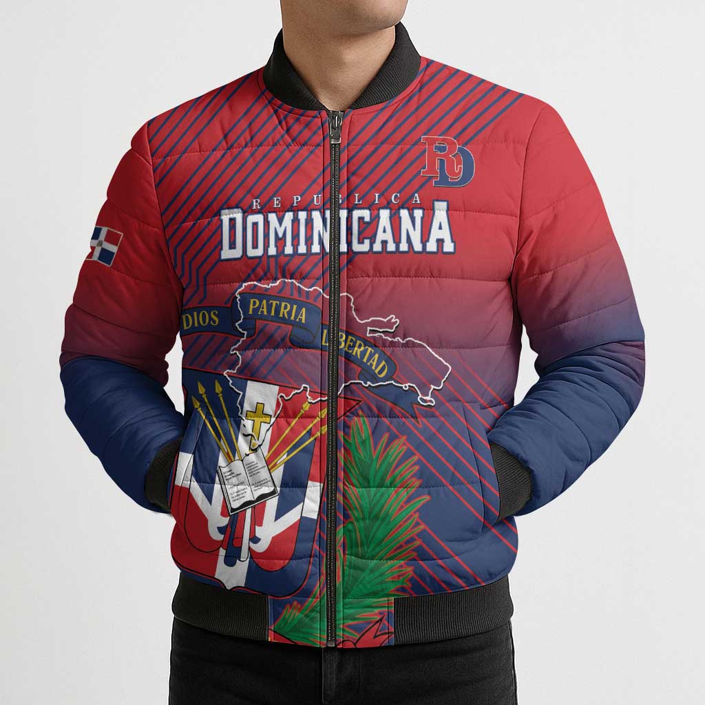 Dominican Republic 2026 Baseball Custom Bomber Puffer Jacket Coat Of Arms Gradient Style - Wonder Print Shop
