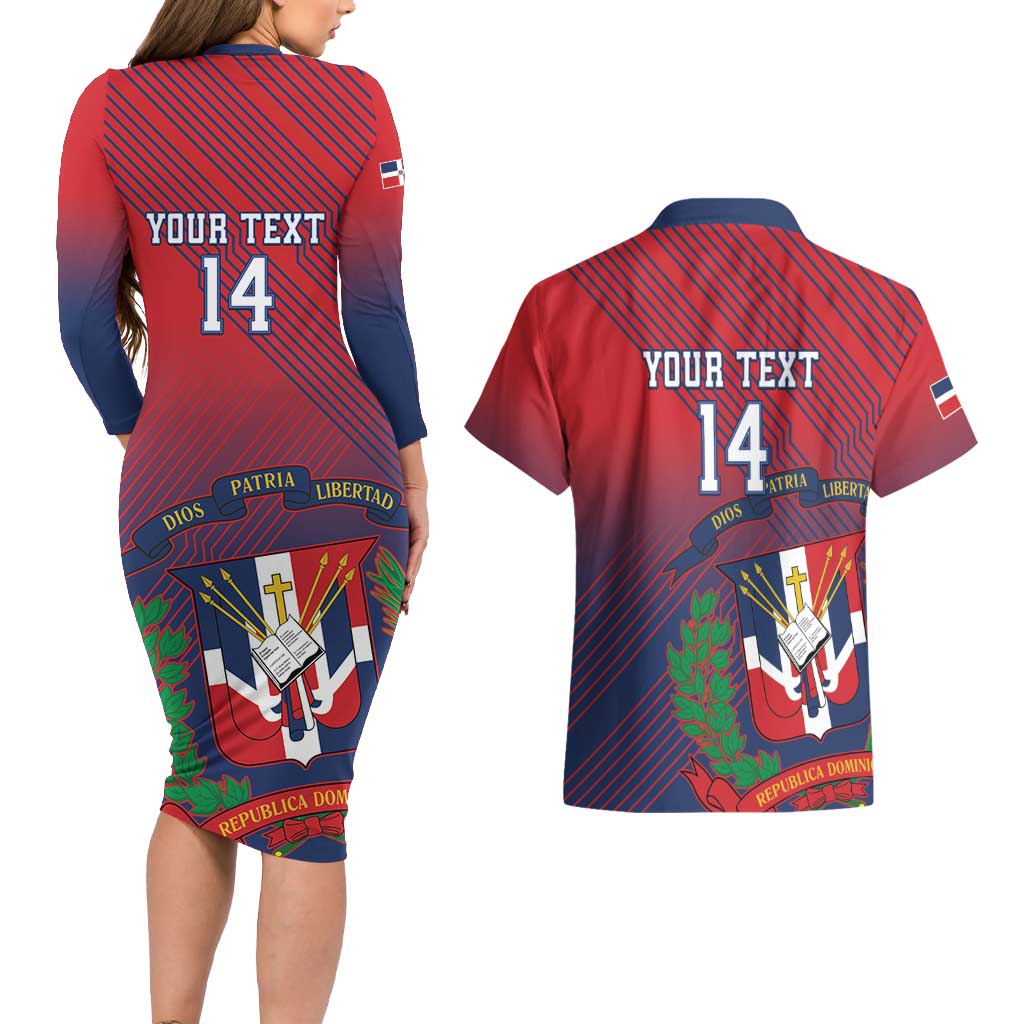 Dominican Republic 2026 Baseball Custom Couples Matching Long Sleeve Bodycon Dress and Hawaiian Shirt Coat Of Arms Gradient Style - Wonder Print Shop