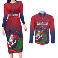 Dominican Republic 2026 Baseball Custom Couples Matching Long Sleeve Bodycon Dress and Long Sleeve Button Shirt Coat Of Arms Gradient Style - Wonder Print Shop