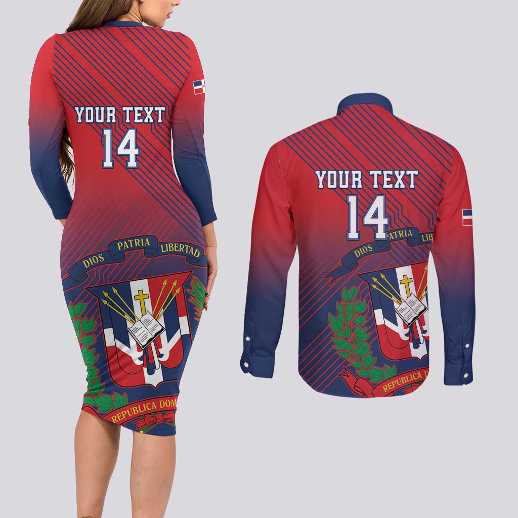 Dominican Republic 2026 Baseball Custom Couples Matching Long Sleeve Bodycon Dress and Long Sleeve Button Shirt Coat Of Arms Gradient Style - Wonder Print Shop
