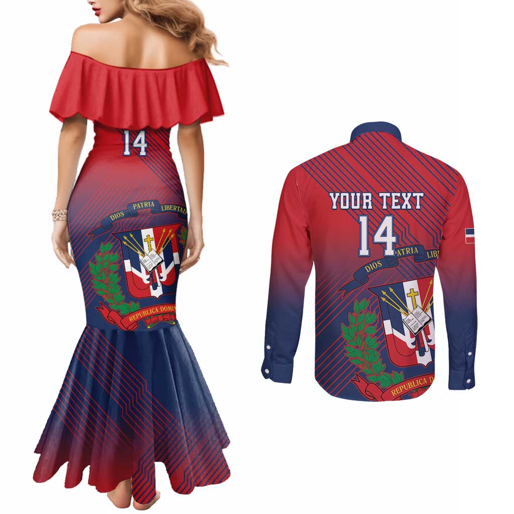 Dominican Republic 2026 Baseball Custom Couples Matching Mermaid Dress and Long Sleeve Button Shirt Coat Of Arms Gradient Style - Wonder Print Shop