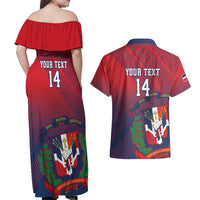 Dominican Republic 2026 Baseball Custom Couples Matching Off Shoulder Maxi Dress and Hawaiian Shirt Coat Of Arms Gradient Style - Wonder Print Shop