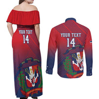 Dominican Republic 2026 Baseball Custom Couples Matching Off Shoulder Maxi Dress and Long Sleeve Button Shirt Coat Of Arms Gradient Style - Wonder Print Shop
