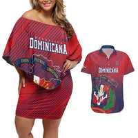 Dominican Republic 2026 Baseball Custom Couples Matching Off Shoulder Short Dress and Hawaiian Shirt Coat Of Arms Gradient Style - Wonder Print Shop