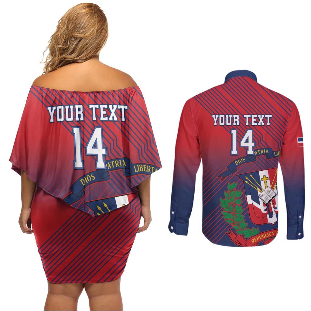 Dominican Republic 2026 Baseball Custom Couples Matching Off Shoulder Short Dress and Long Sleeve Button Shirt Coat Of Arms Gradient Style - Wonder Print Shop