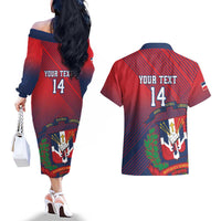 Dominican Republic 2026 Baseball Custom Couples Matching Off The Shoulder Long Sleeve Dress and Hawaiian Shirt Coat Of Arms Gradient Style - Wonder Print Shop