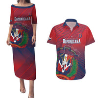 Dominican Republic 2026 Baseball Custom Couples Matching Puletasi and Hawaiian Shirt Coat Of Arms Gradient Style - Wonder Print Shop