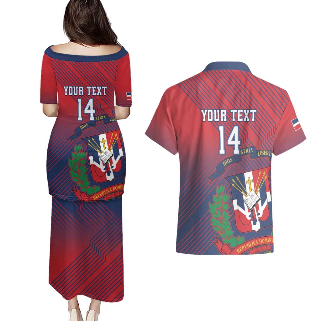 Dominican Republic 2026 Baseball Custom Couples Matching Puletasi and Hawaiian Shirt Coat Of Arms Gradient Style - Wonder Print Shop