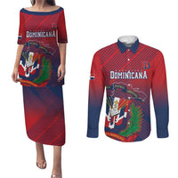 Dominican Republic 2026 Baseball Custom Couples Matching Puletasi and Long Sleeve Button Shirt Coat Of Arms Gradient Style - Wonder Print Shop