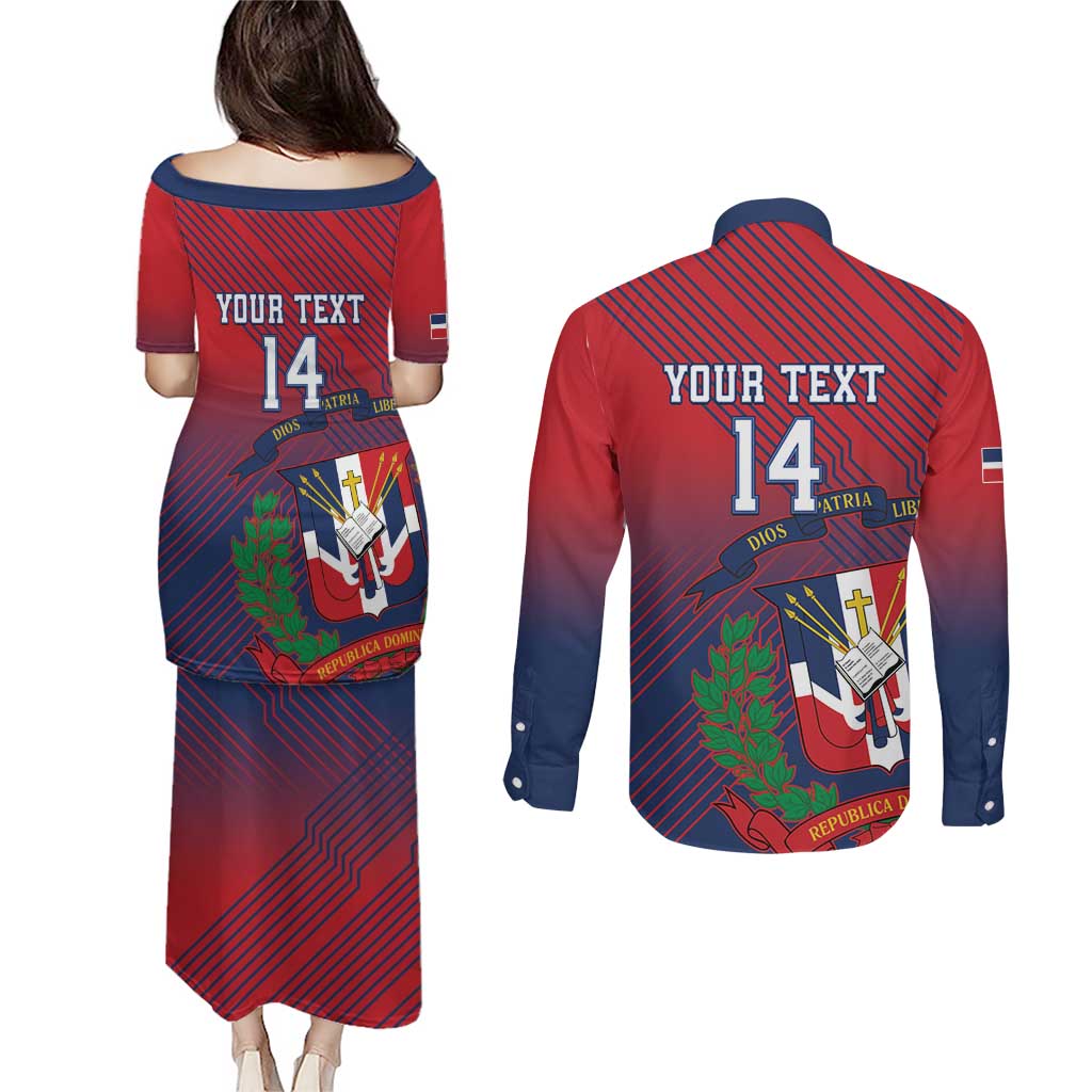 Dominican Republic 2026 Baseball Custom Couples Matching Puletasi and Long Sleeve Button Shirt Coat Of Arms Gradient Style - Wonder Print Shop