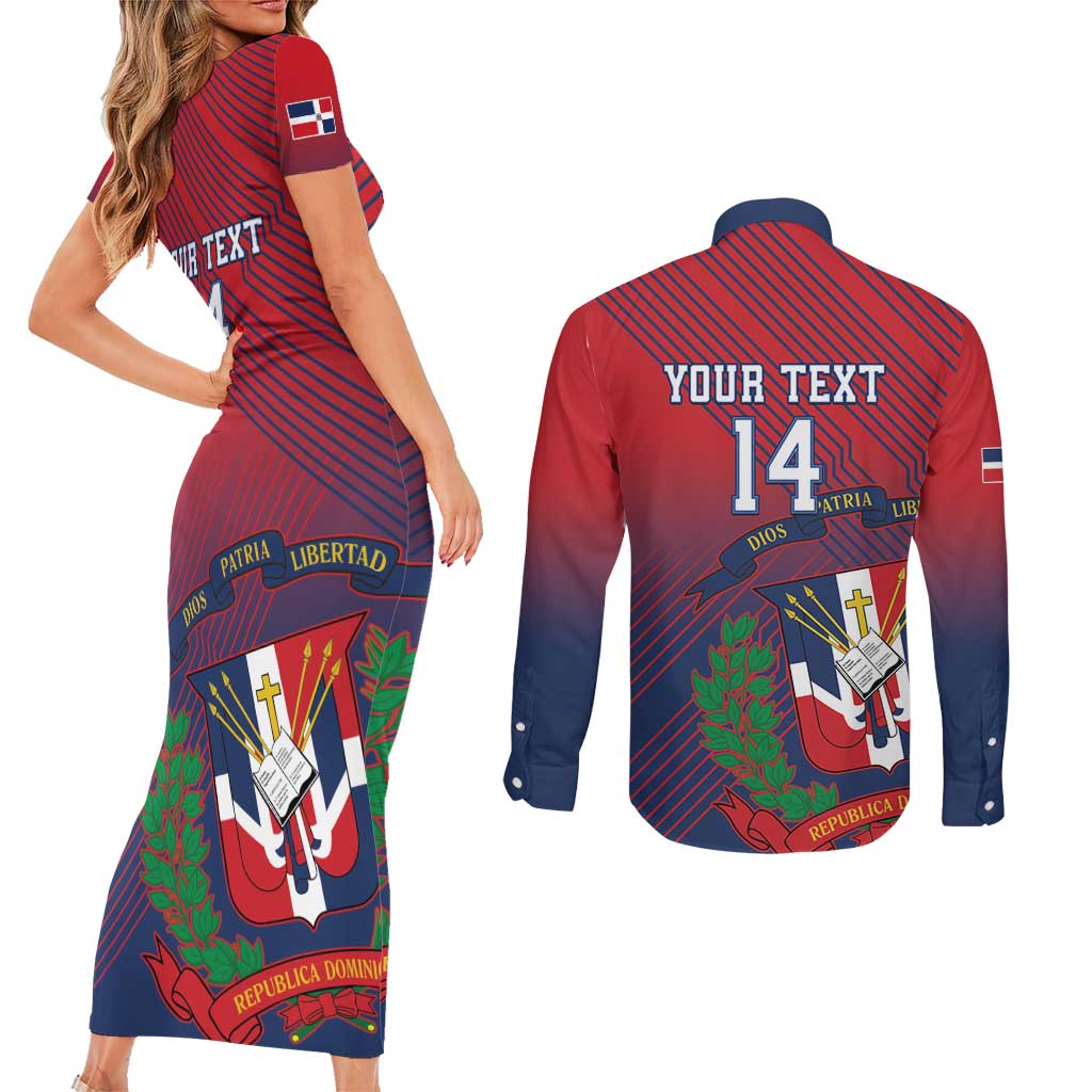 Dominican Republic 2026 Baseball Custom Couples Matching Short Sleeve Bodycon Dress and Long Sleeve Button Shirt Coat Of Arms Gradient Style - Wonder Print Shop