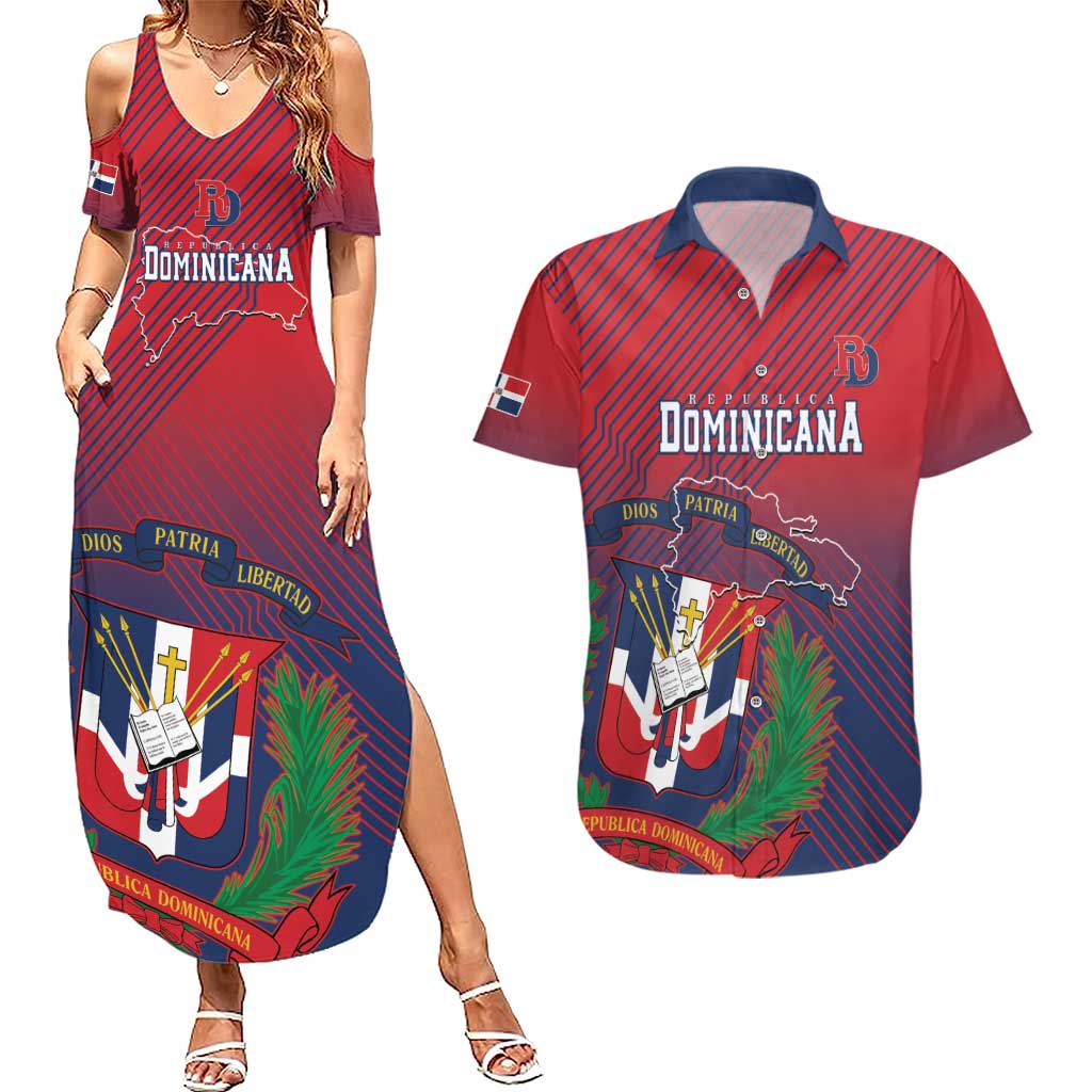 Dominican Republic 2026 Baseball Custom Couples Matching Summer Maxi Dress and Hawaiian Shirt Coat Of Arms Gradient Style - Wonder Print Shop