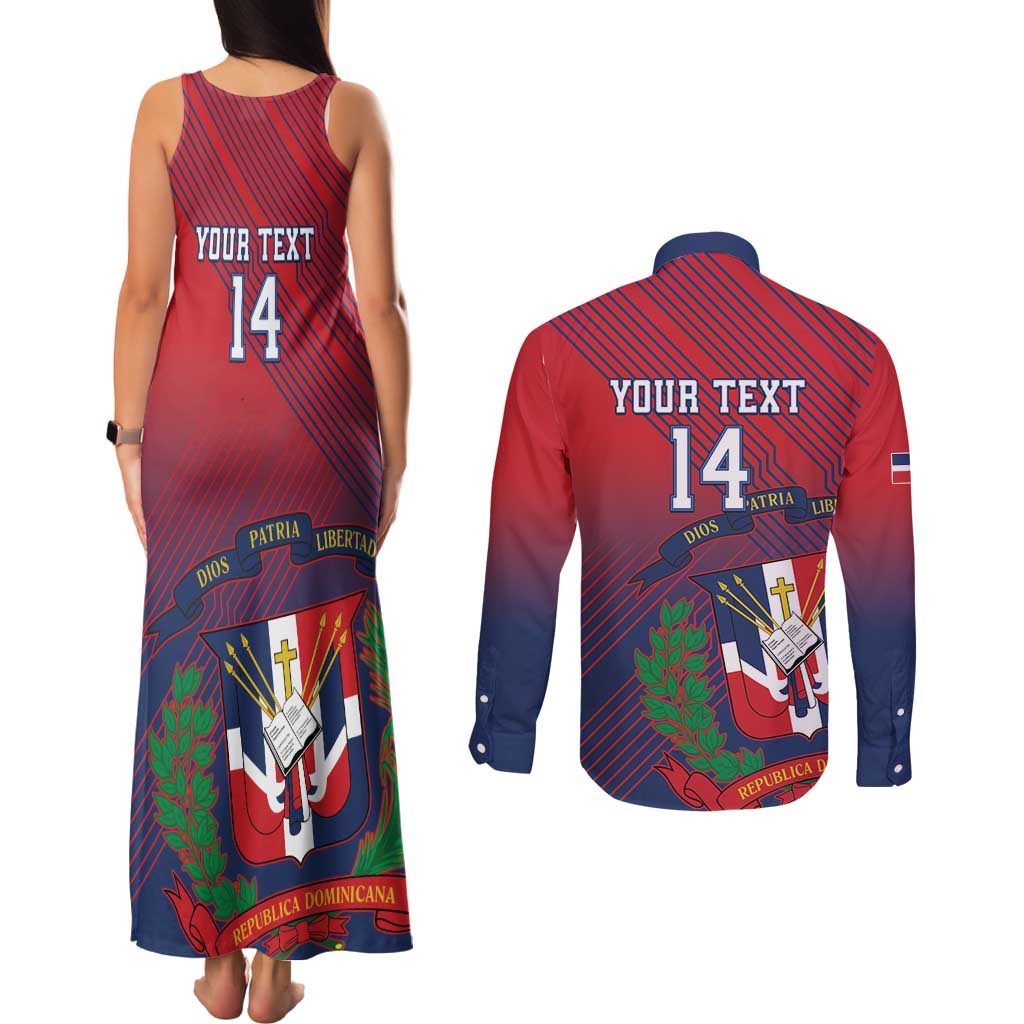 Dominican Republic 2026 Baseball Custom Couples Matching Tank Maxi Dress and Long Sleeve Button Shirt Coat Of Arms Gradient Style - Wonder Print Shop