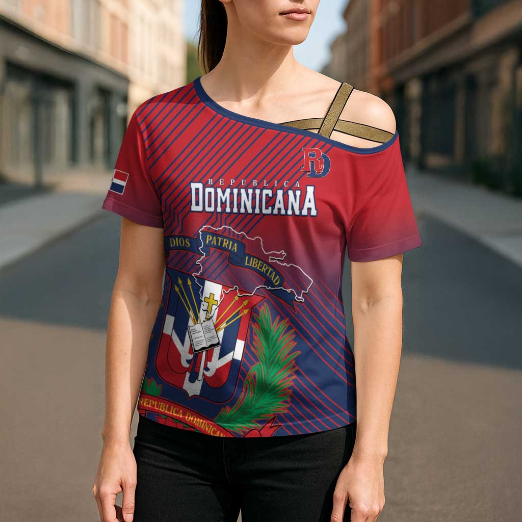 Dominican Republic 2026 Baseball Custom Cross Shoulder Shirt Coat Of Arms Gradient Style - Wonder Print Shop
