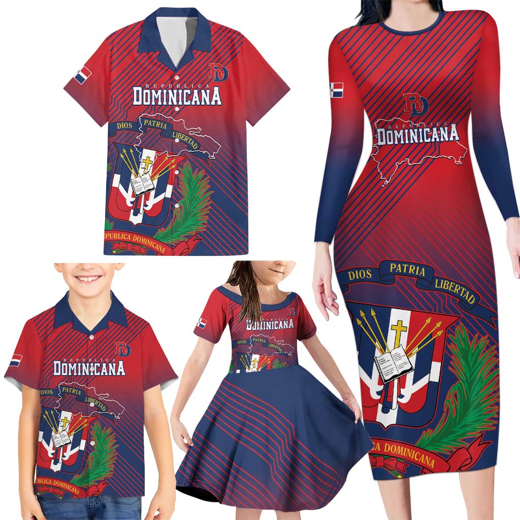 Dominican Republic 2026 Baseball Custom Family Matching Long Sleeve Bodycon Dress and Hawaiian Shirt Coat Of Arms Gradient Style - Wonder Print Shop