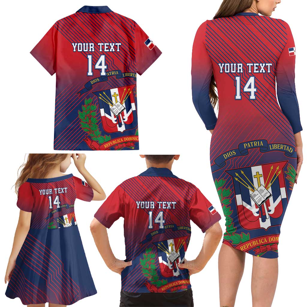 Dominican Republic 2026 Baseball Custom Family Matching Long Sleeve Bodycon Dress and Hawaiian Shirt Coat Of Arms Gradient Style - Wonder Print Shop