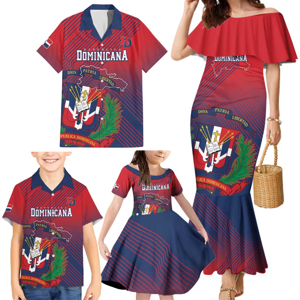 Dominican Republic 2026 Baseball Custom Family Matching Mermaid Dress and Hawaiian Shirt Coat Of Arms Gradient Style - Wonder Print Shop
