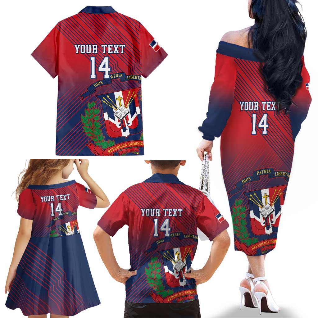 Dominican Republic 2026 Baseball Custom Family Matching Off The Shoulder Long Sleeve Dress and Hawaiian Shirt Coat Of Arms Gradient Style - Wonder Print Shop
