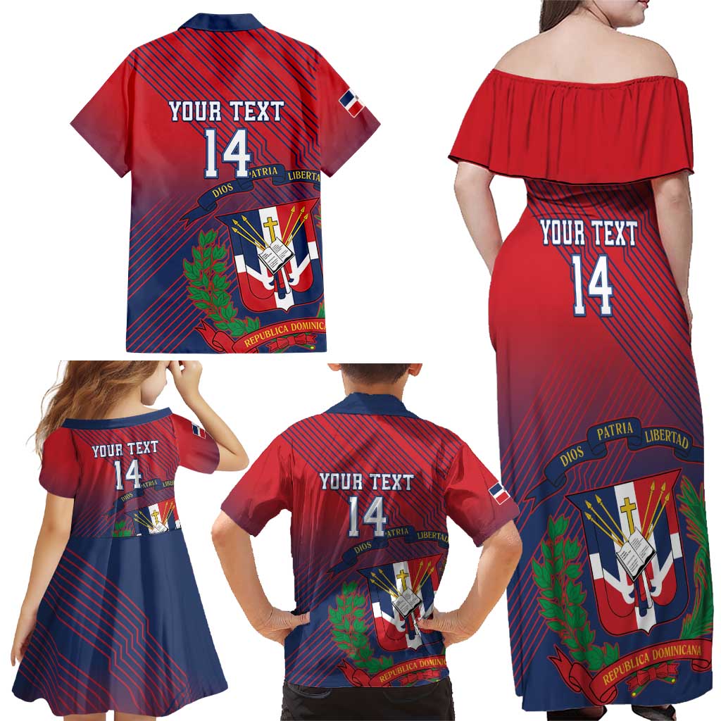 Dominican Republic 2026 Baseball Custom Family Matching Off Shoulder Maxi Dress and Hawaiian Shirt Coat Of Arms Gradient Style - Wonder Print Shop