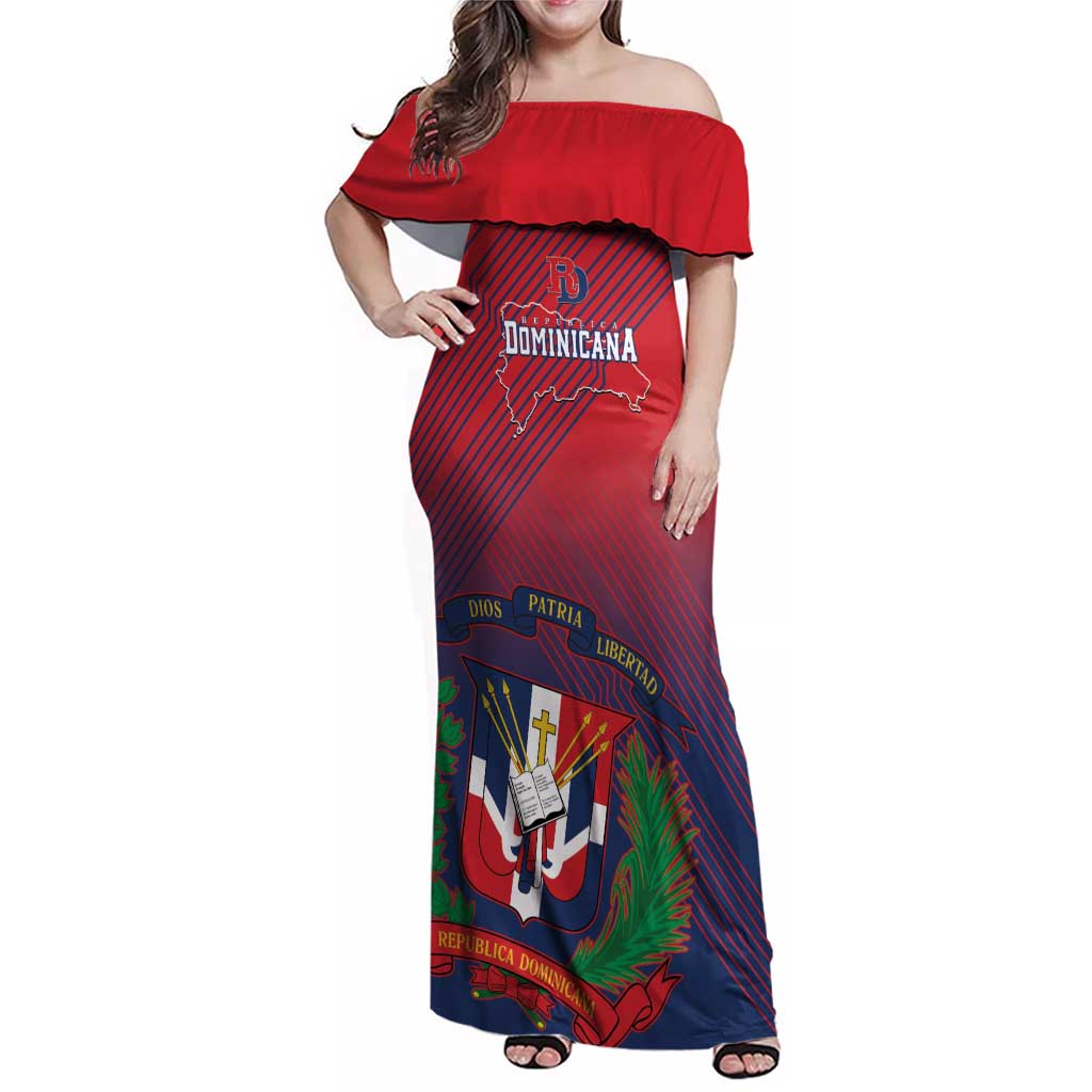 Dominican Republic 2026 Baseball Custom Family Matching Off Shoulder Maxi Dress and Hawaiian Shirt Coat Of Arms Gradient Style - Wonder Print Shop