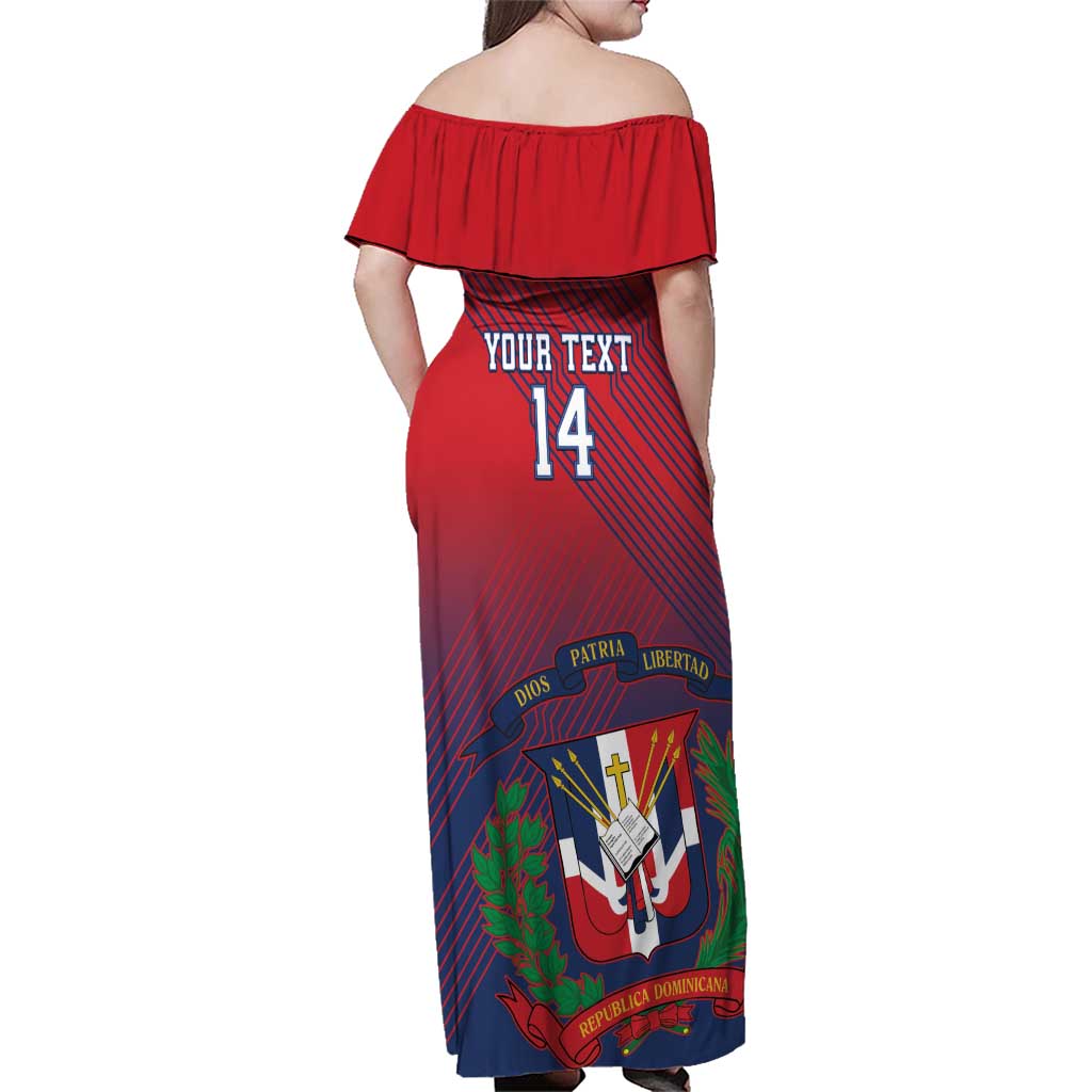 Dominican Republic 2026 Baseball Custom Family Matching Off Shoulder Maxi Dress and Hawaiian Shirt Coat Of Arms Gradient Style - Wonder Print Shop