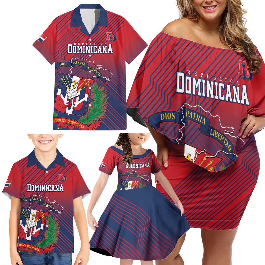 Dominican Republic 2026 Baseball Custom Family Matching Off Shoulder Short Dress and Hawaiian Shirt Coat Of Arms Gradient Style - Wonder Print Shop