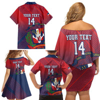 Dominican Republic 2026 Baseball Custom Family Matching Off Shoulder Short Dress and Hawaiian Shirt Coat Of Arms Gradient Style - Wonder Print Shop