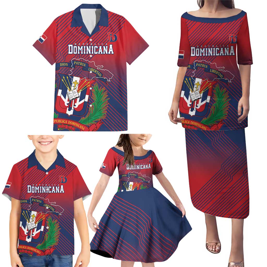 Dominican Republic 2026 Baseball Custom Family Matching Puletasi and Hawaiian Shirt Coat Of Arms Gradient Style - Wonder Print Shop