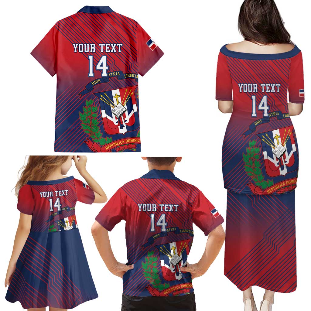 Dominican Republic 2026 Baseball Custom Family Matching Puletasi and Hawaiian Shirt Coat Of Arms Gradient Style - Wonder Print Shop