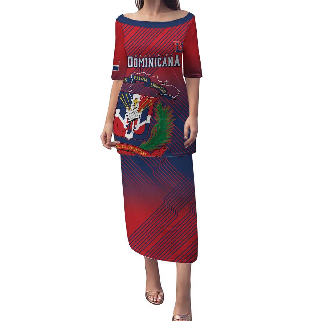 Dominican Republic 2026 Baseball Custom Family Matching Puletasi and Hawaiian Shirt Coat Of Arms Gradient Style - Wonder Print Shop