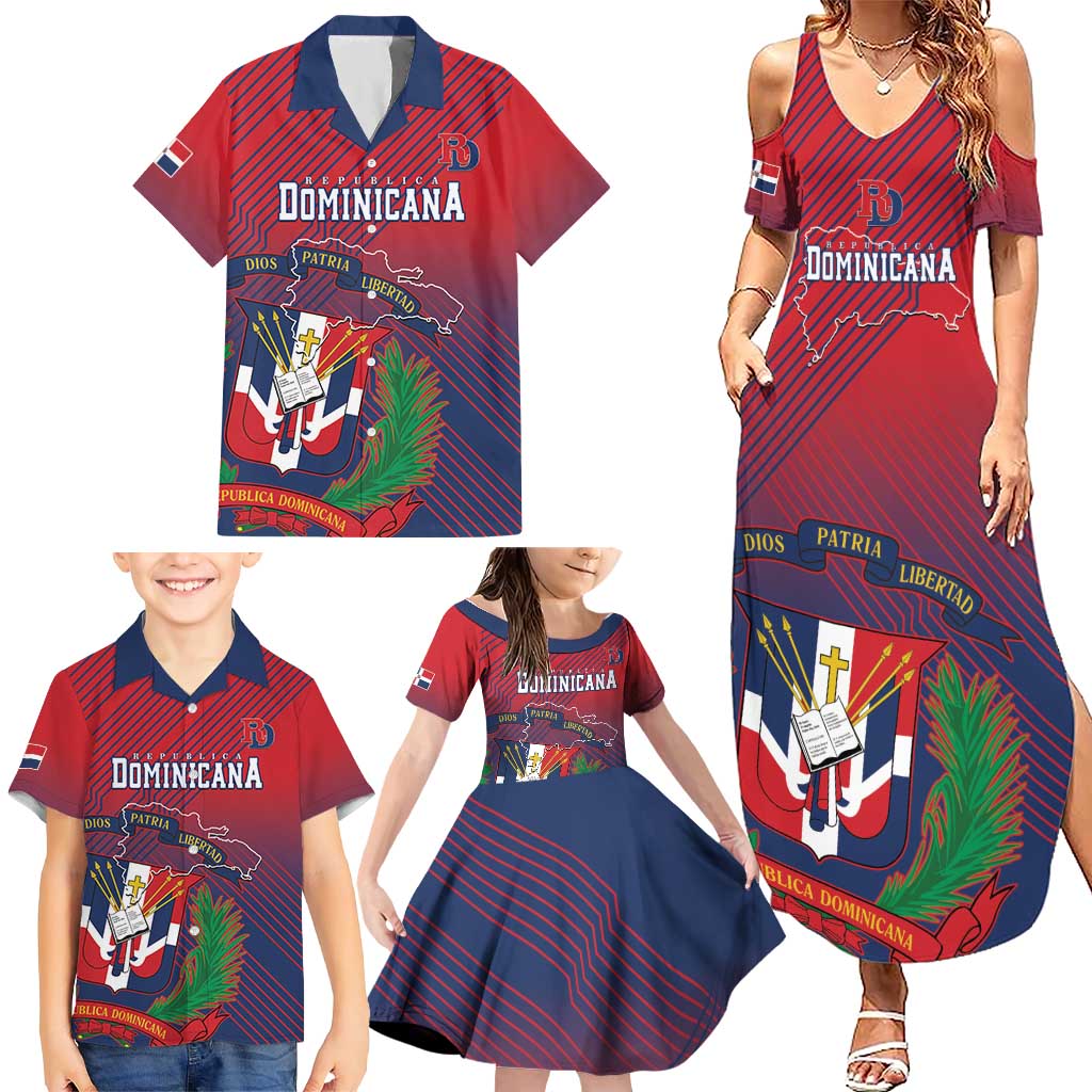 Dominican Republic 2026 Baseball Custom Family Matching Summer Maxi Dress and Hawaiian Shirt Coat Of Arms Gradient Style - Wonder Print Shop