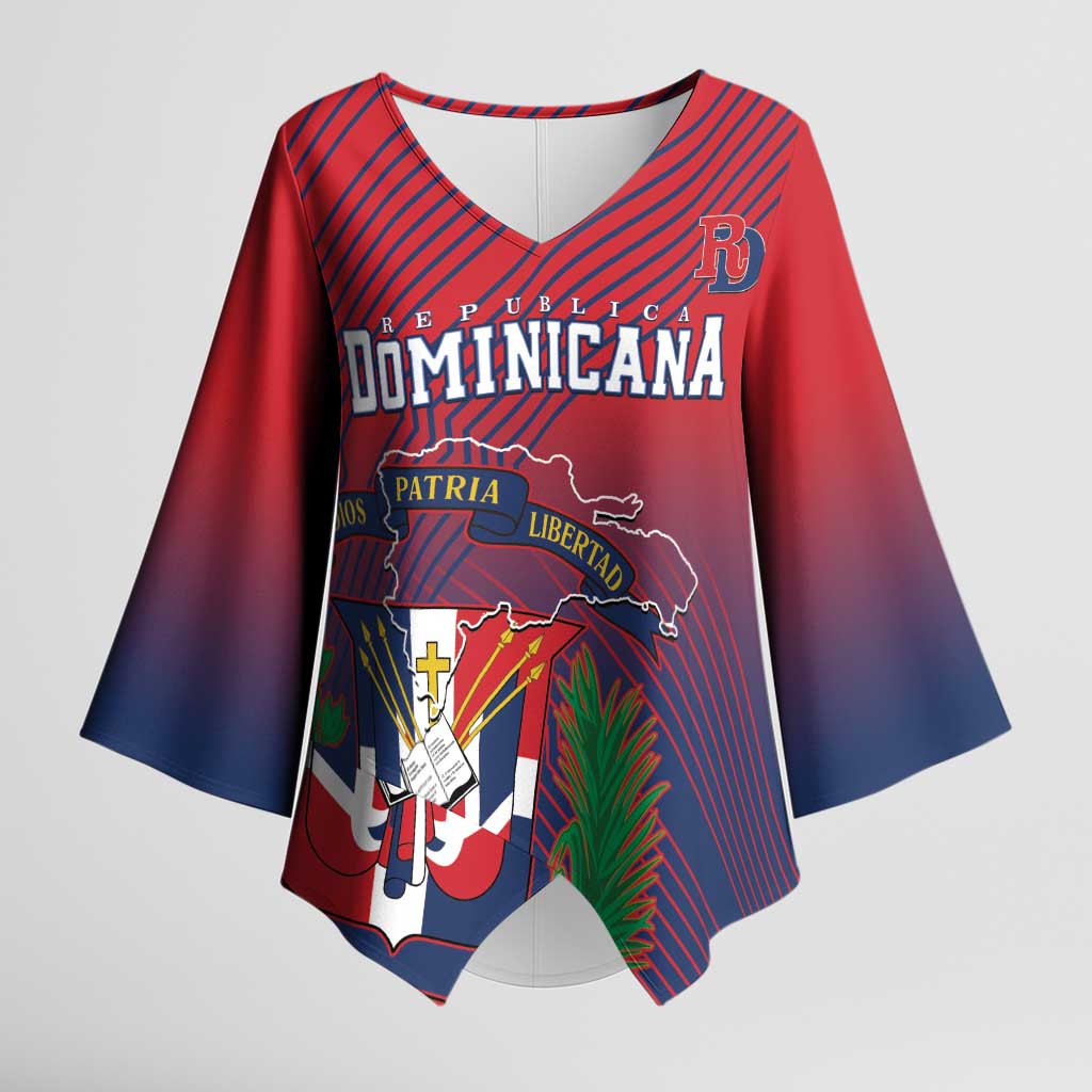 Dominican Republic 2026 Baseball Custom Kimono Sleeve Blouse Coat Of Arms Gradient Style - Wonder Print Shop