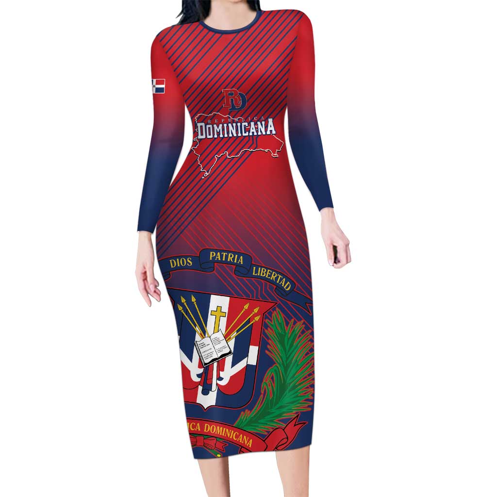 Dominican Republic 2026 Baseball Custom Long Sleeve Bodycon Dress Coat Of Arms Gradient Style - Wonder Print Shop
