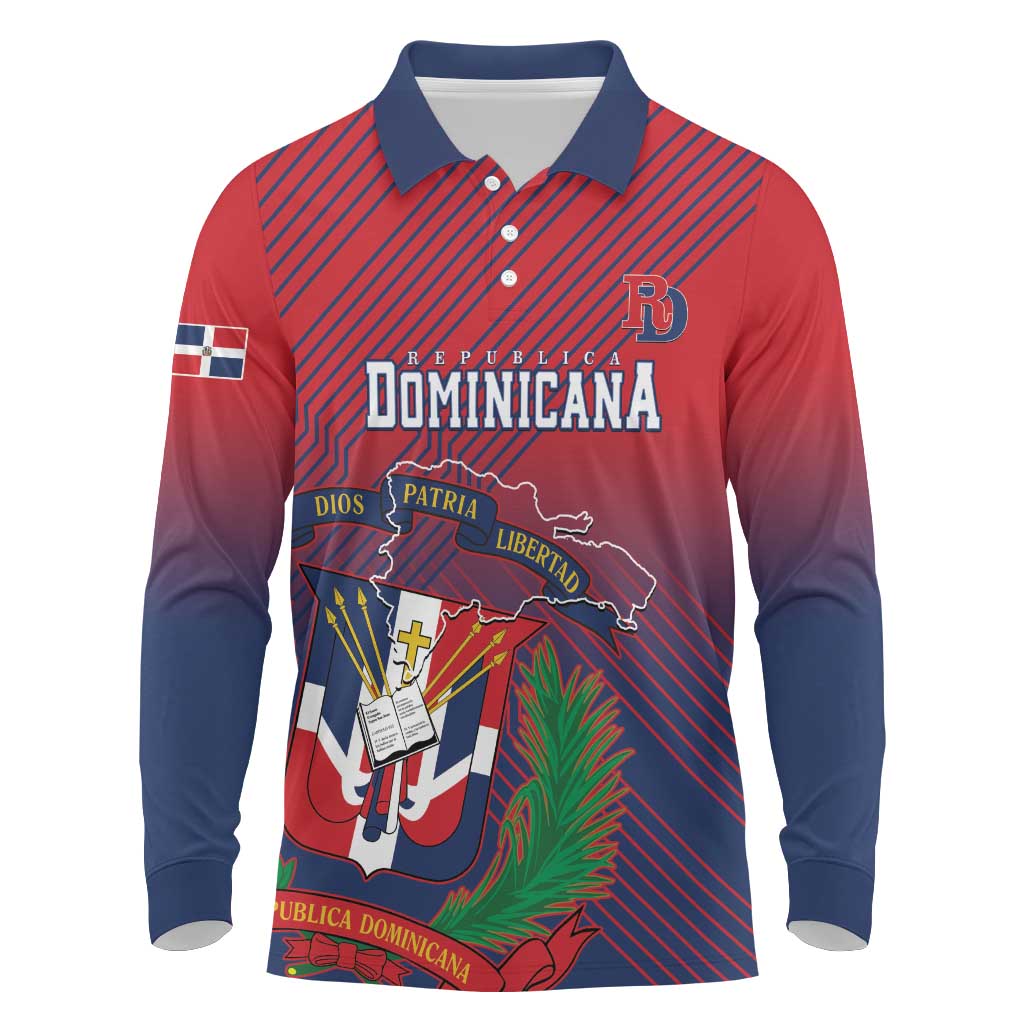 Dominican Republic 2026 Baseball Custom Long Sleeve Polo Shirt Coat Of Arms Gradient Style - Wonder Print Shop