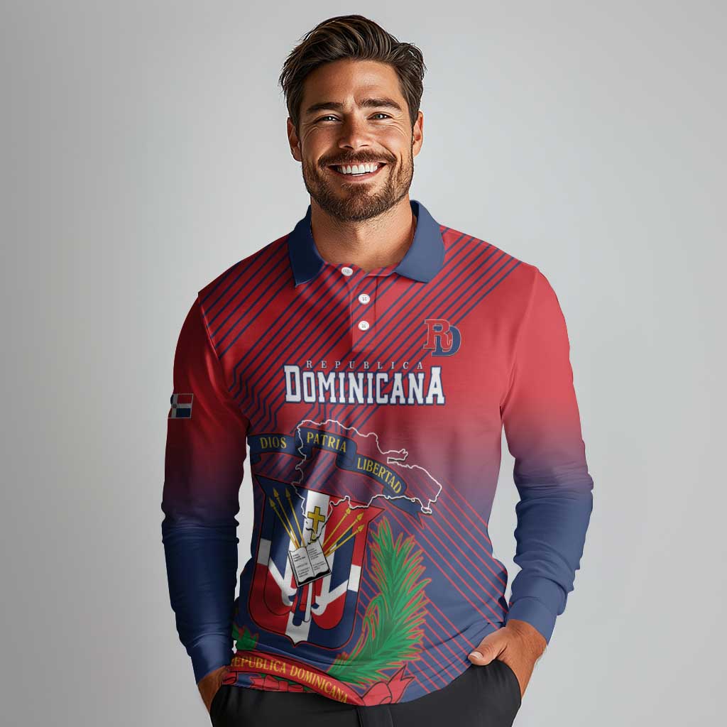 Dominican Republic 2026 Baseball Custom Long Sleeve Polo Shirt Coat Of Arms Gradient Style - Wonder Print Shop