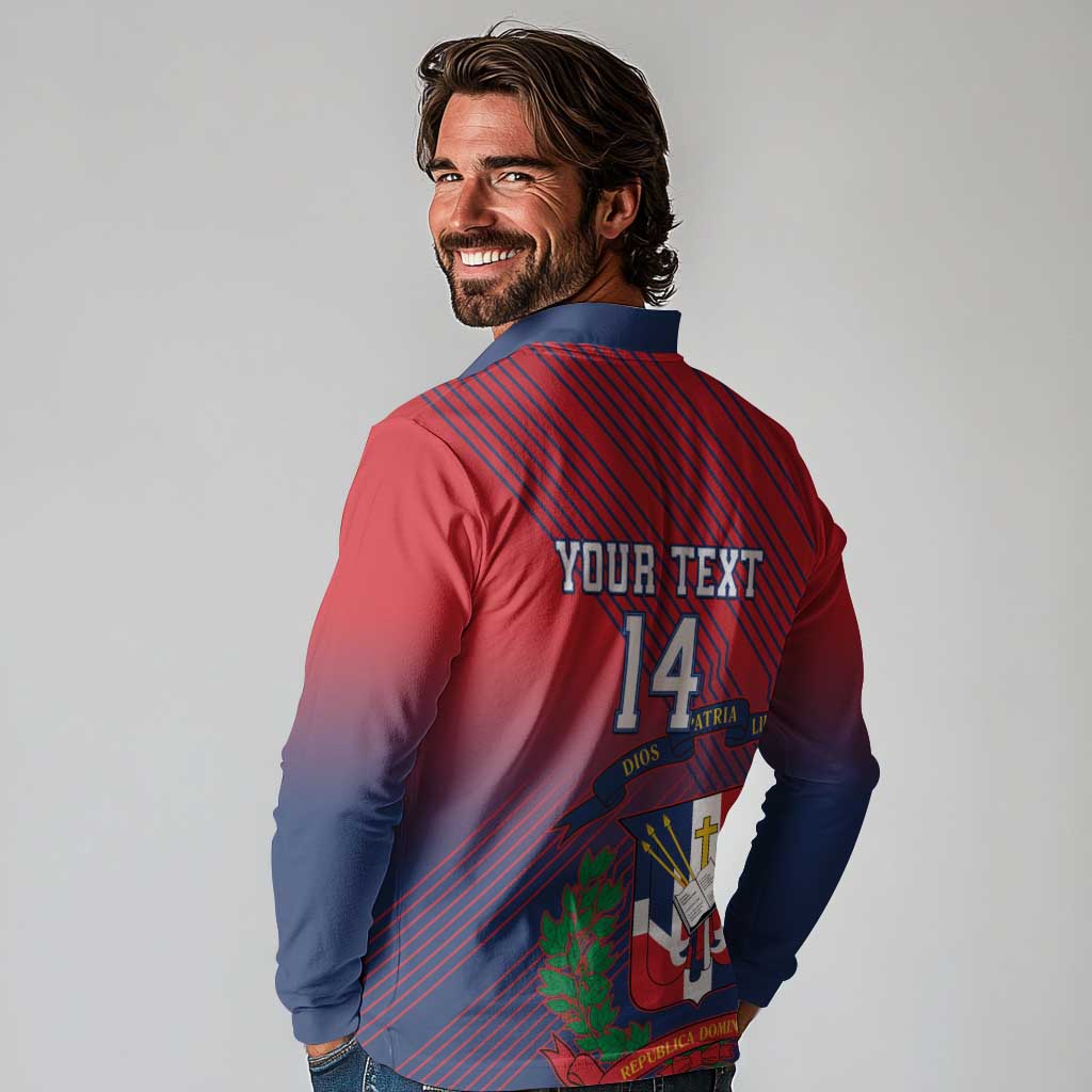 Dominican Republic 2026 Baseball Custom Long Sleeve Polo Shirt Coat Of Arms Gradient Style - Wonder Print Shop