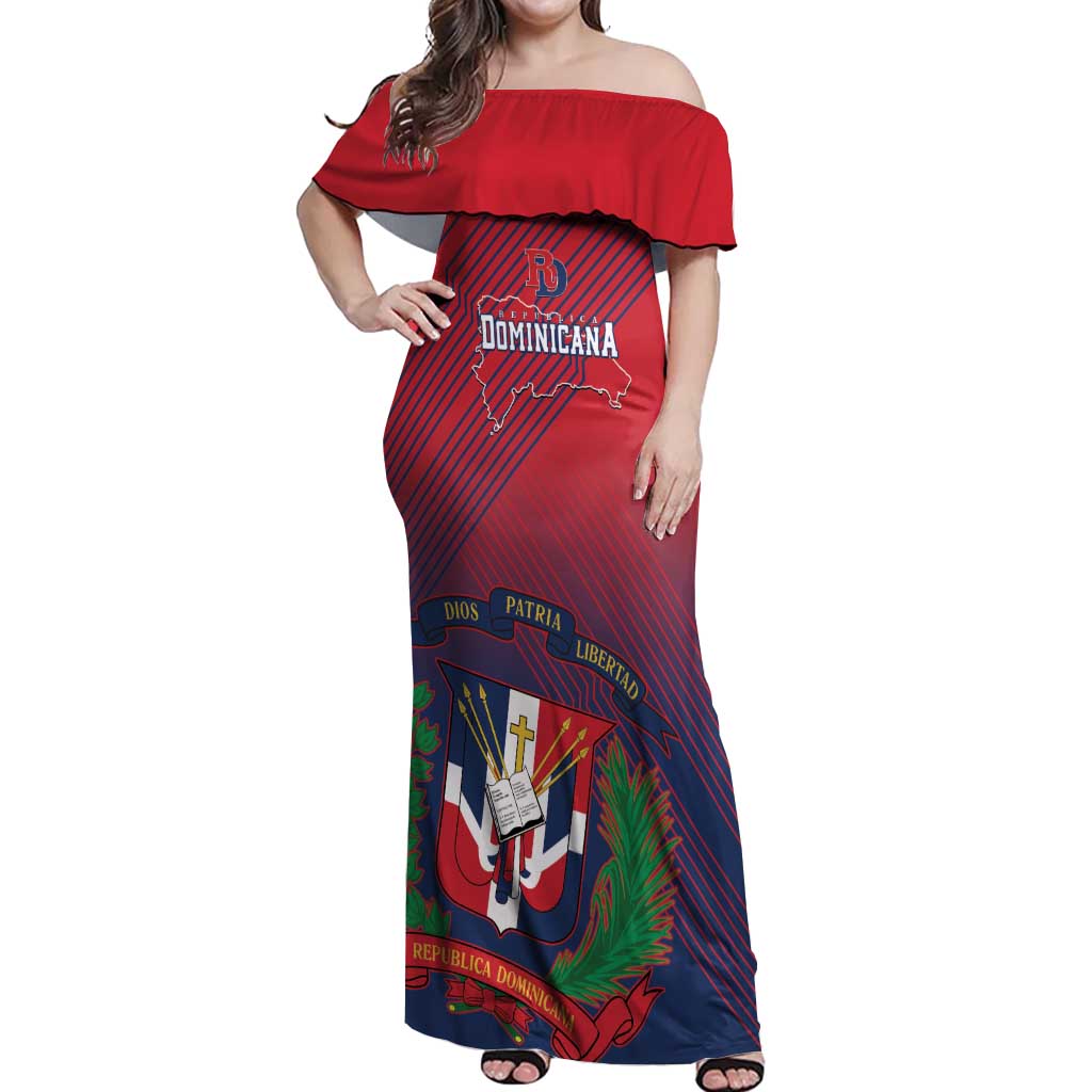 Dominican Republic 2026 Baseball Custom Off Shoulder Maxi Dress Coat Of Arms Gradient Style - Wonder Print Shop