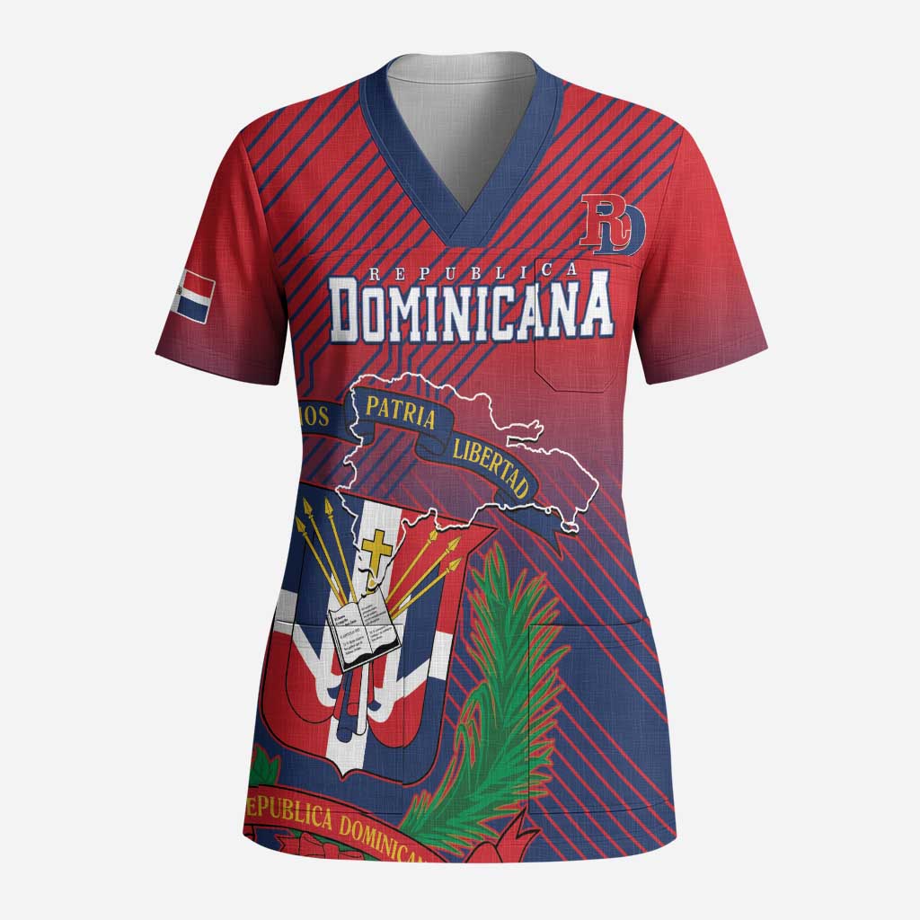 Dominican Republic 2026 Baseball Custom Scrub Top Coat Of Arms Gradient Style - Wonder Print Shop