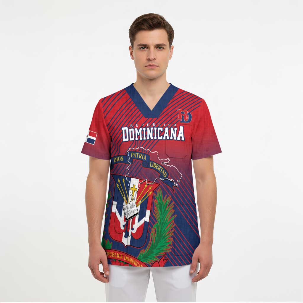 Dominican Republic 2026 Baseball Custom Scrub Top Coat Of Arms Gradient Style - Wonder Print Shop
