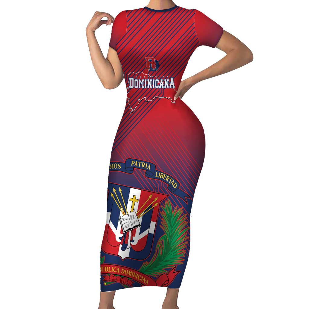 Dominican Republic 2026 Baseball Custom Short Sleeve Bodycon Dress Coat Of Arms Gradient Style - Wonder Print Shop