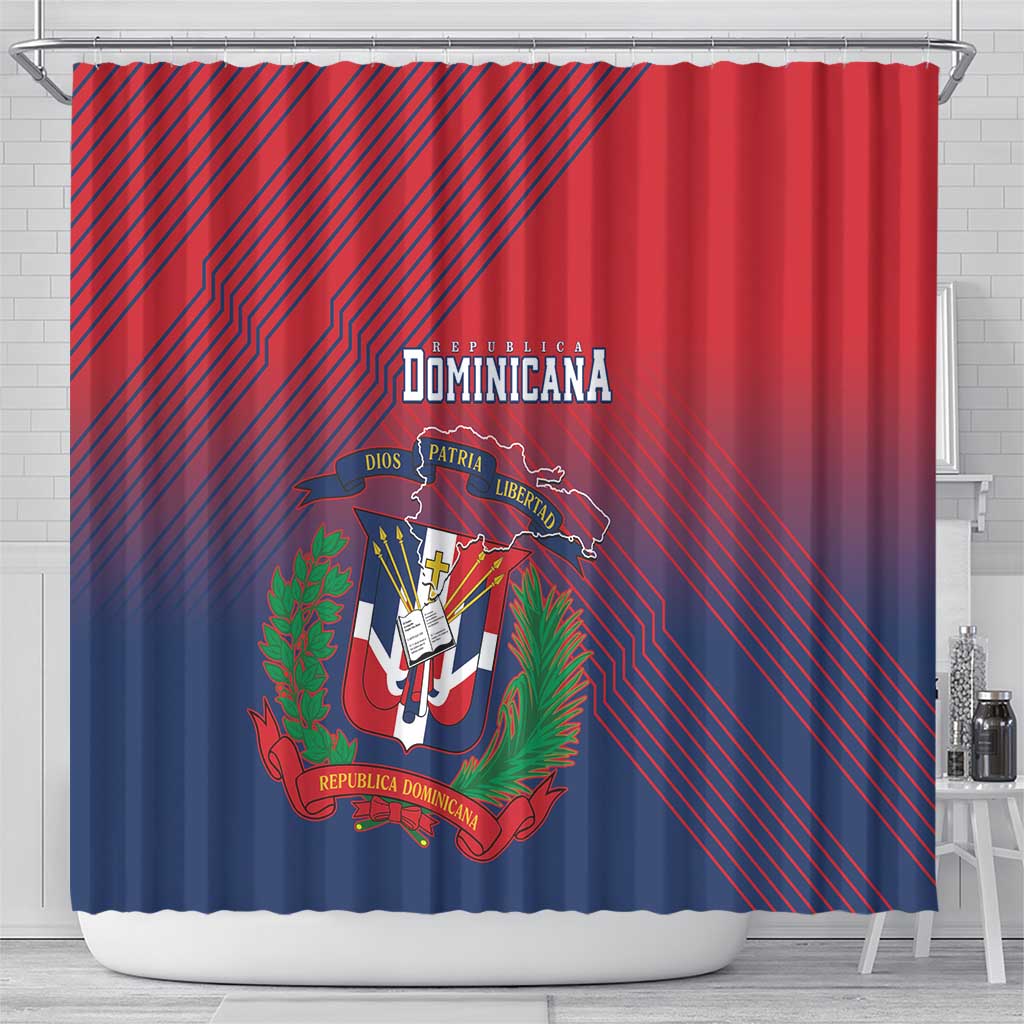 Dominican Republic 2026 Baseball Shower Curtain Coat Of Arms Gradient Style - Wonder Print Shop