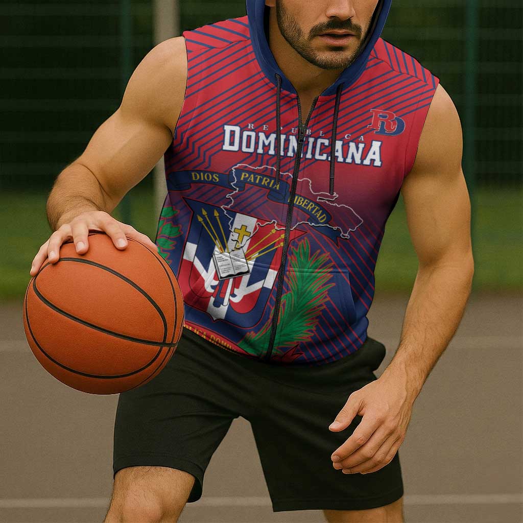 Dominican Republic 2026 Baseball Custom Sleeveless Zip Hoodie Coat Of Arms Gradient Style - Wonder Print Shop